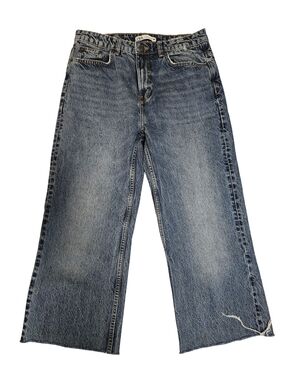Zara Wide Leg Distressed Hem Jeans - Blue
